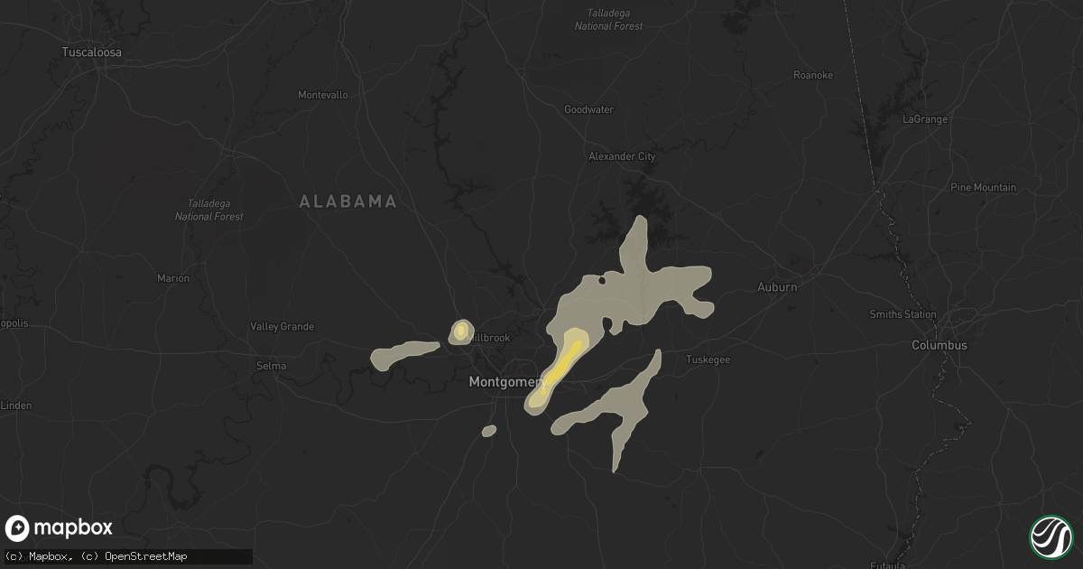Hail map in Wetumpka, AL on July 4, 2015