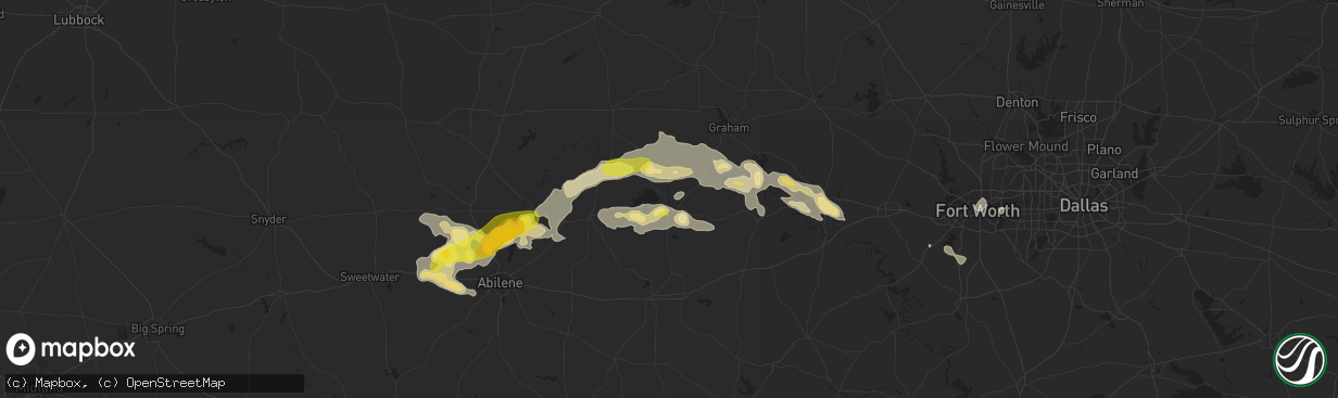 Hail map in Breckenridge, TX on July 4, 2016