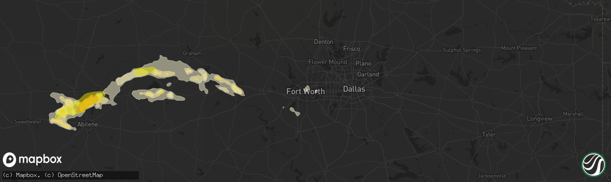 Hail map in Fort Worth, TX on July 4, 2016