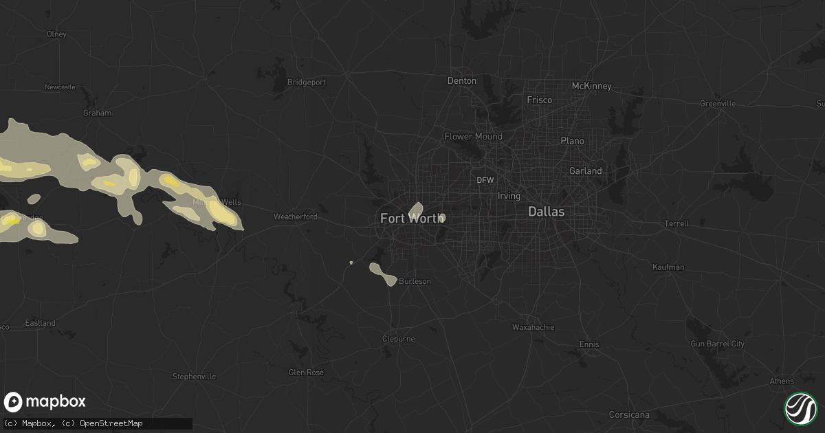 Hail map in Fort Worth, TX on July 4, 2016