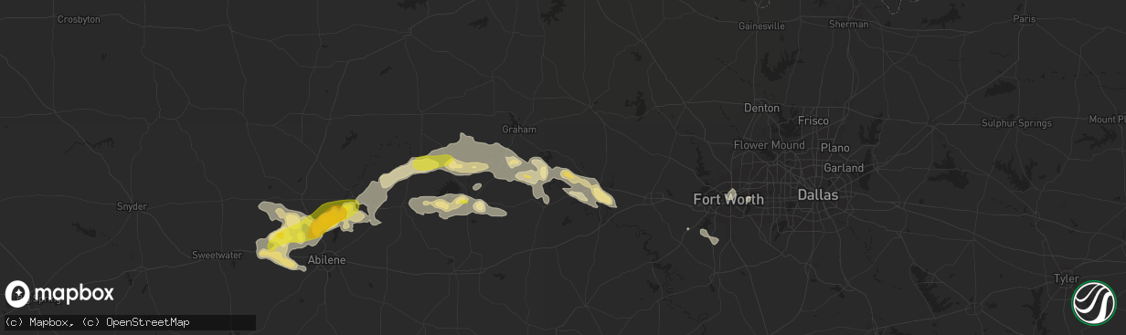 Hail map in Graford, TX on July 4, 2016