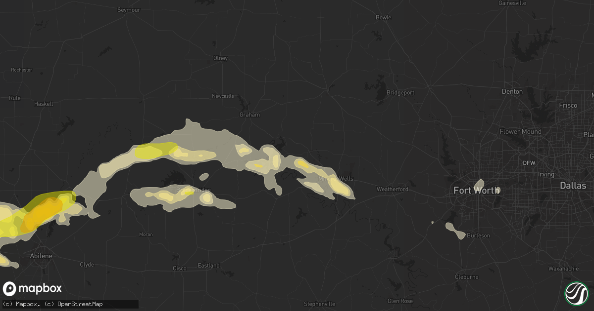 Hail map in Graford, TX on July 4, 2016