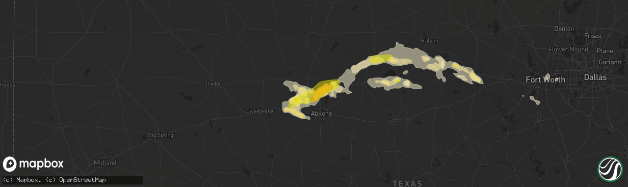 Hail map in Hawley, TX on July 4, 2016