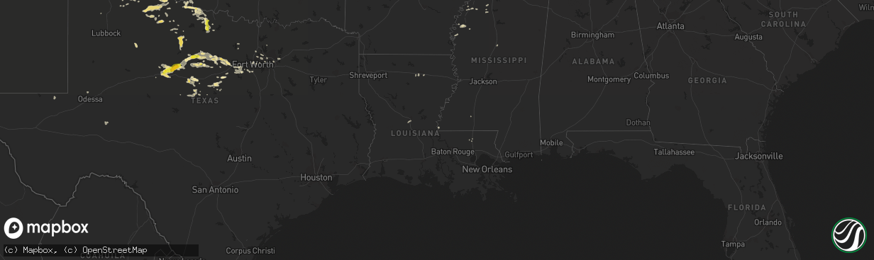 Hail map in Louisiana on July 4, 2016