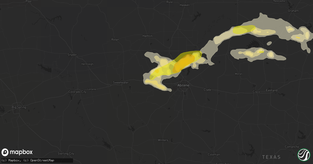 Hail map in Merkel, TX on July 4, 2016