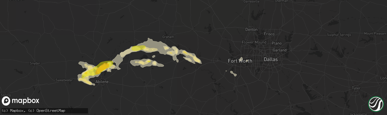 Hail map in Mineral Wells, TX on July 4, 2016