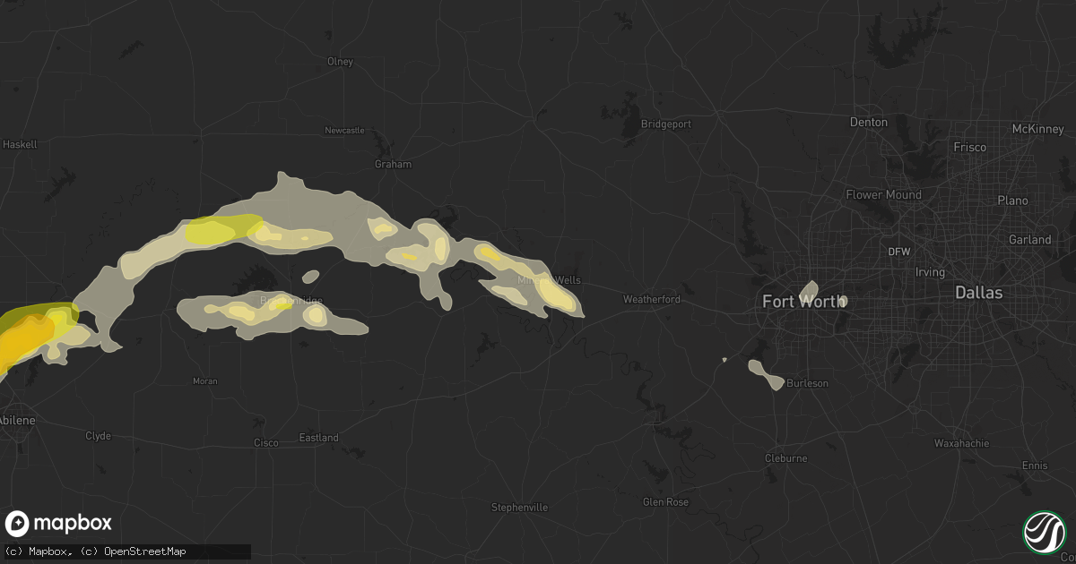Hail map in Mineral Wells, TX on July 4, 2016