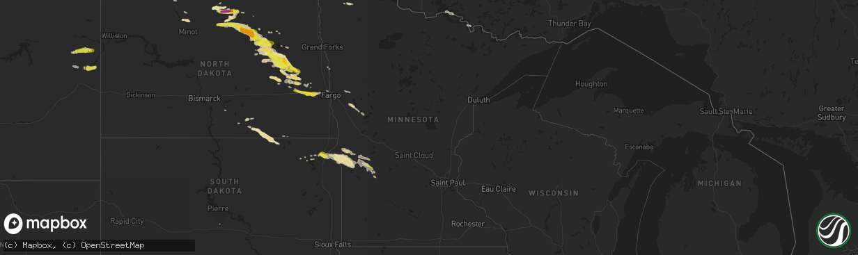 Hail map in Minnesota on July 4, 2016