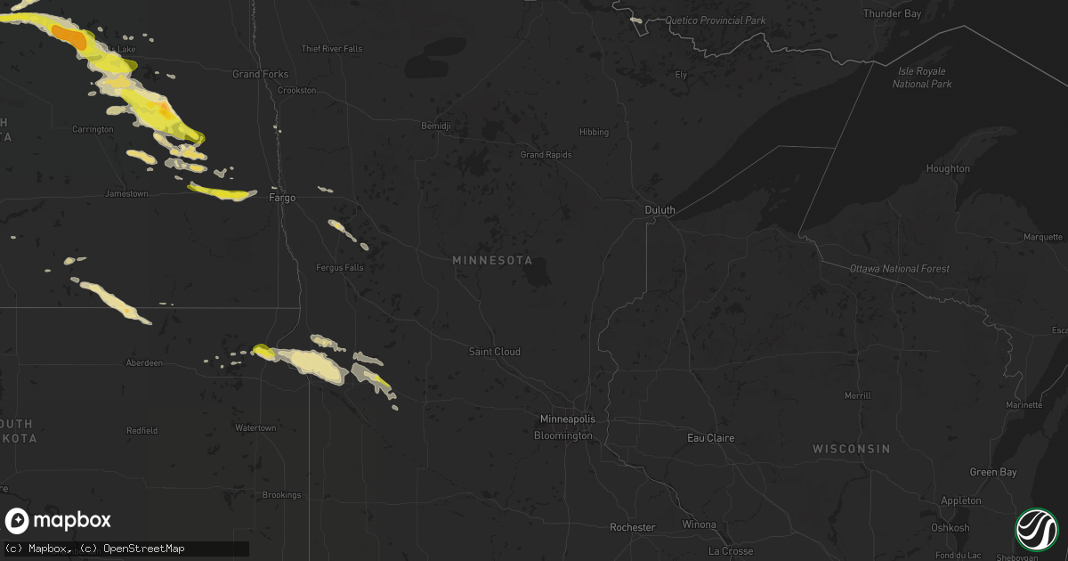 Hail map in Minnesota on July 4, 2016