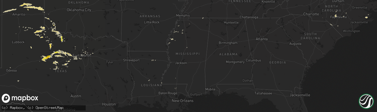 Hail map in Mississippi on July 4, 2016