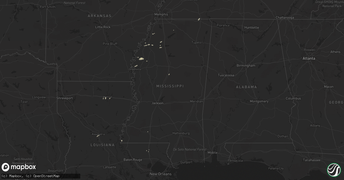 Hail map in Mississippi on July 4, 2016