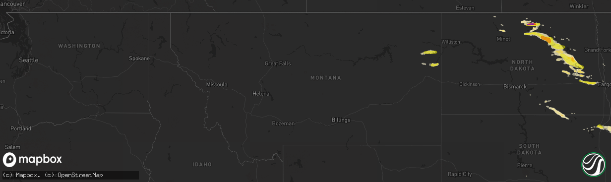 Hail map in Montana on July 4, 2016