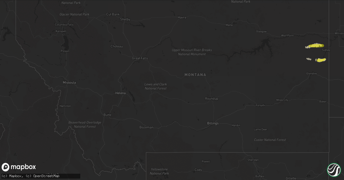 Hail map in Montana on July 4, 2016