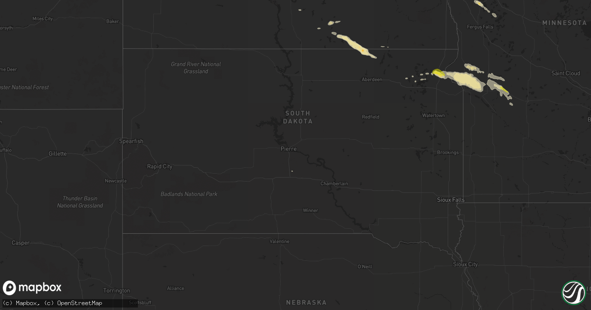 Hail map in South Dakota on July 4, 2016