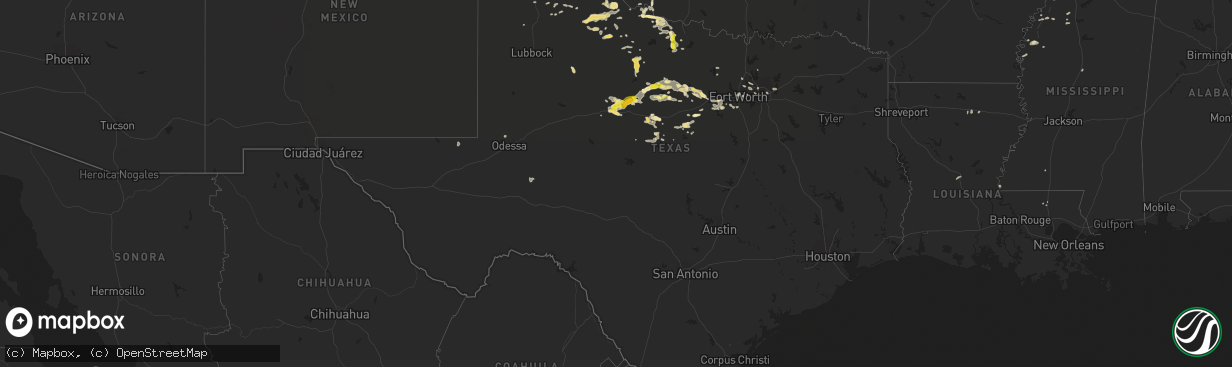 Hail map in Texas on July 4, 2016