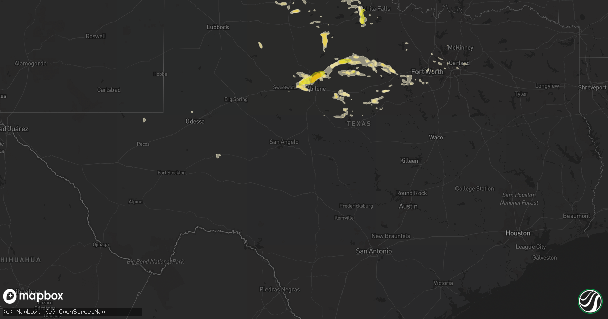 Hail map in Texas on July 4, 2016