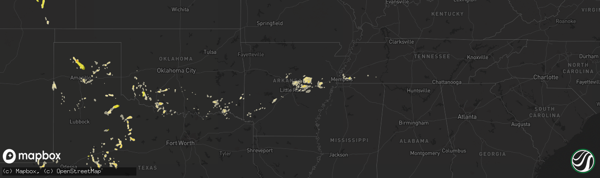 Hail map in Arkansas on July 4, 2017