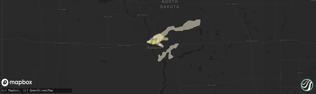 Hail map in Bismarck, ND on July 4, 2017