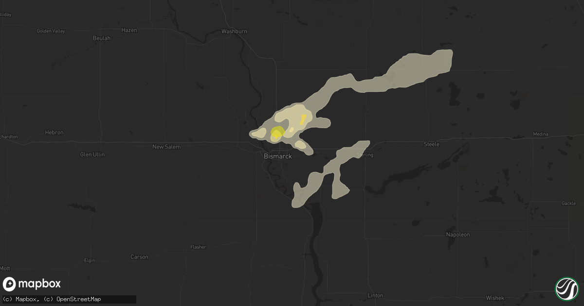 Hail map in Bismarck, ND on July 4, 2017