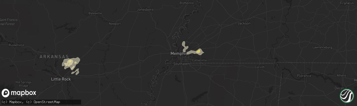 Hail map in Memphis, TN on July 4, 2017