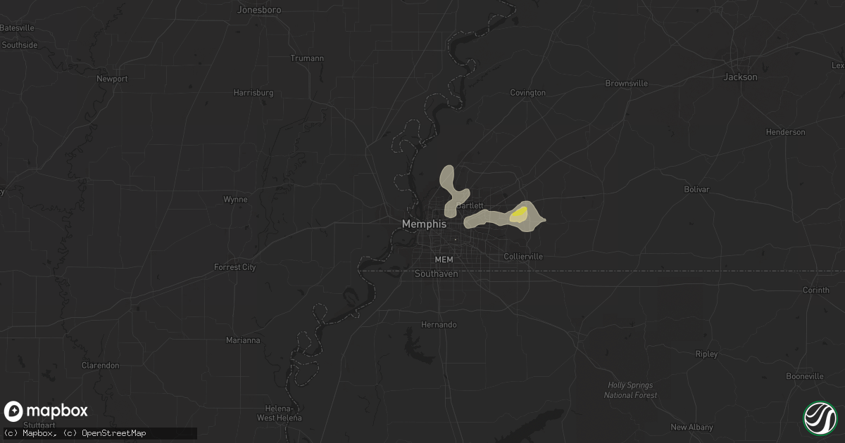 Hail map in Memphis, TN on July 4, 2017