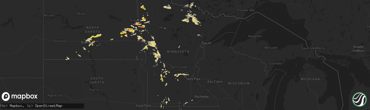 Hail map in Minnesota on July 4, 2017