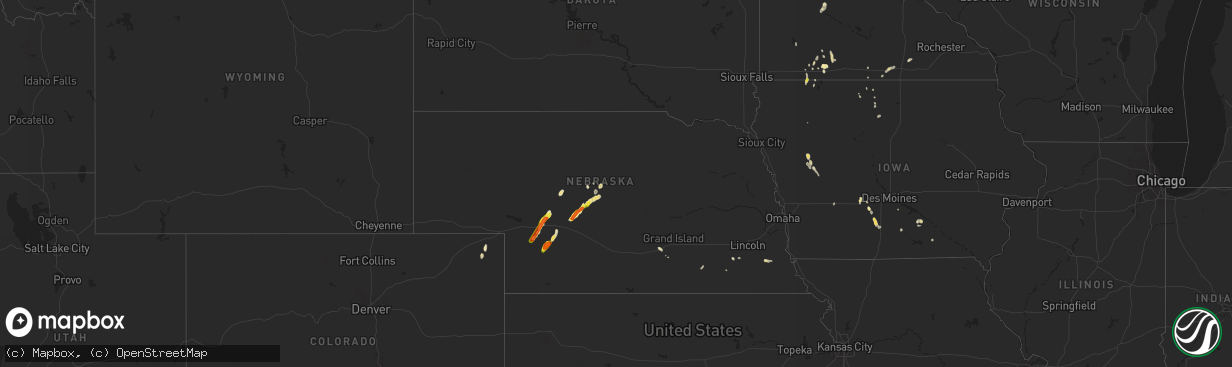 Hail map in Nebraska on July 4, 2017