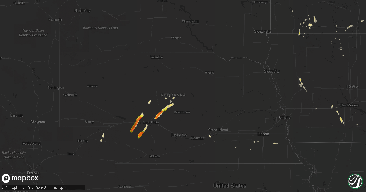 Hail map in Nebraska on July 4, 2017