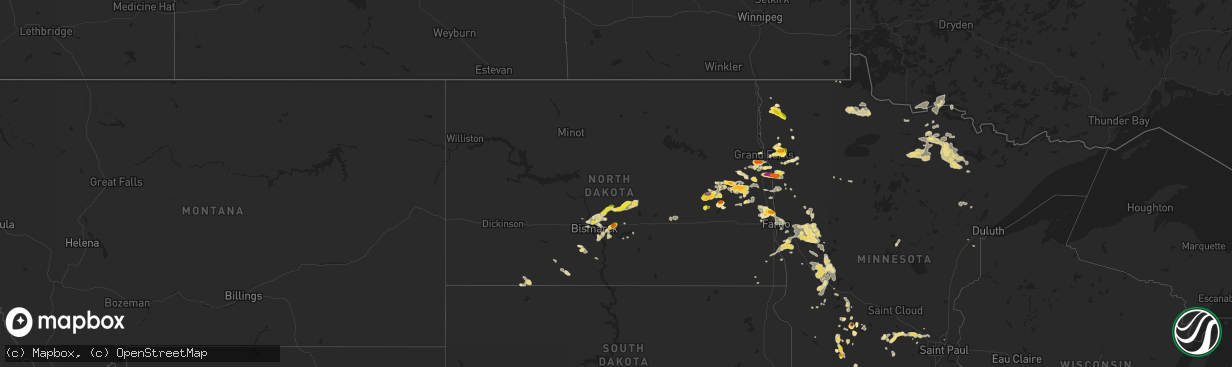 Hail map in North Dakota on July 4, 2017