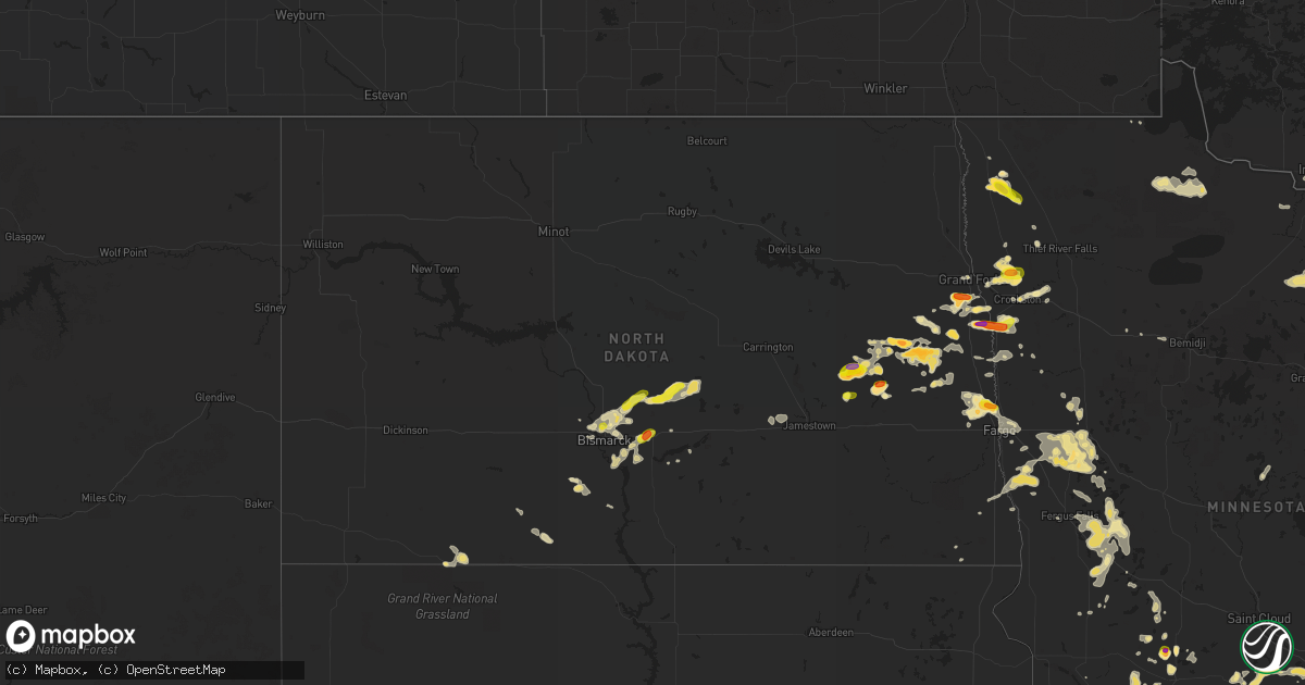 Hail map in North Dakota on July 4, 2017