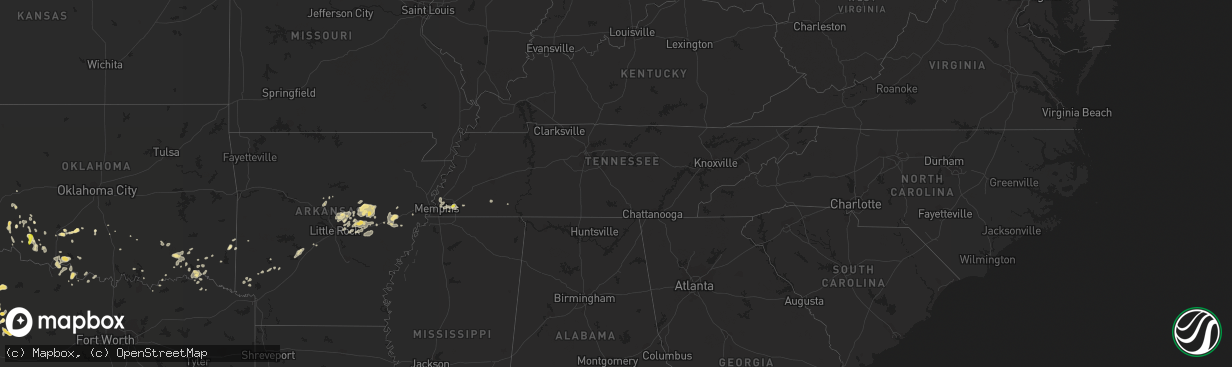 Hail map in Tennessee on July 4, 2017