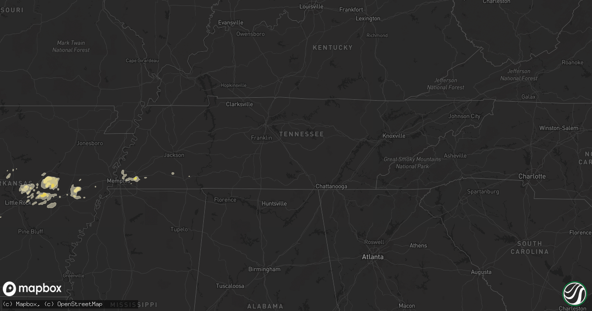 Hail map in Tennessee on July 4, 2017