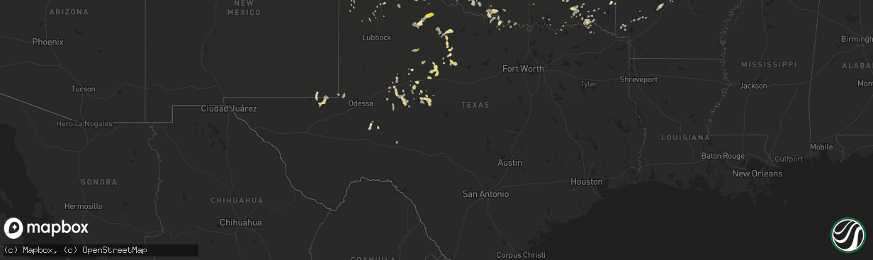 Hail map in Texas on July 4, 2017