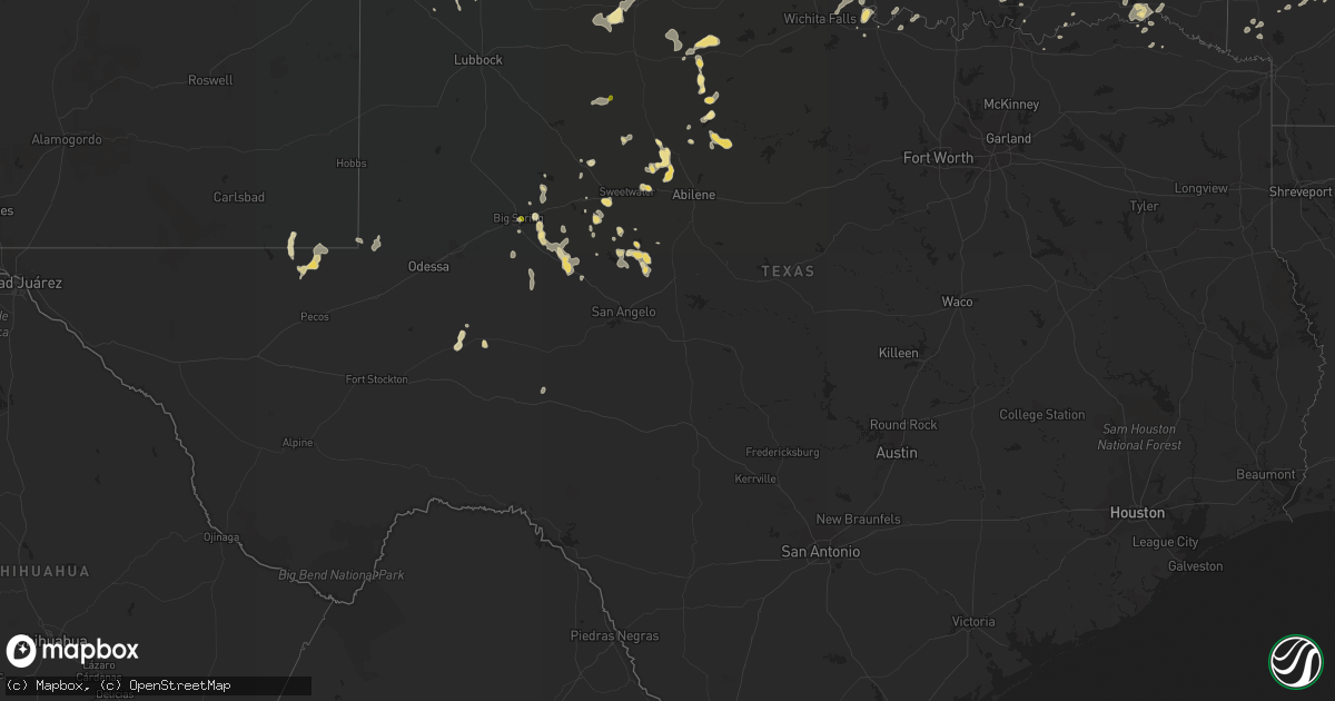 Hail map in Texas on July 4, 2017