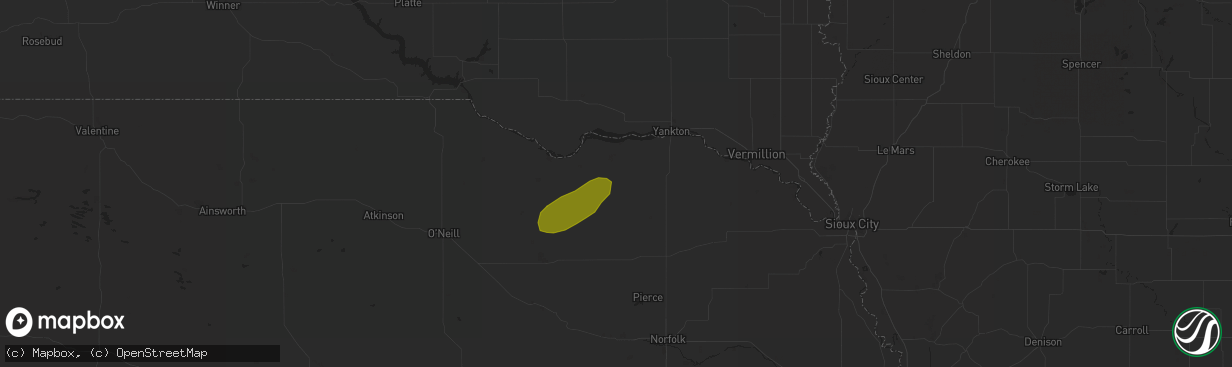 Hail map in Bloomfield, NE on July 4, 2018