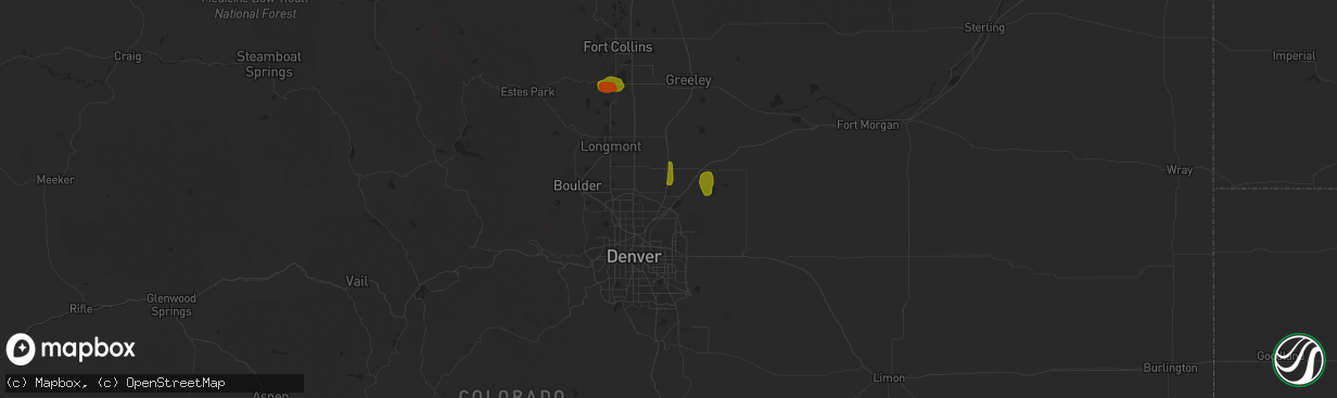 Hail map in Brighton, CO on July 4, 2018