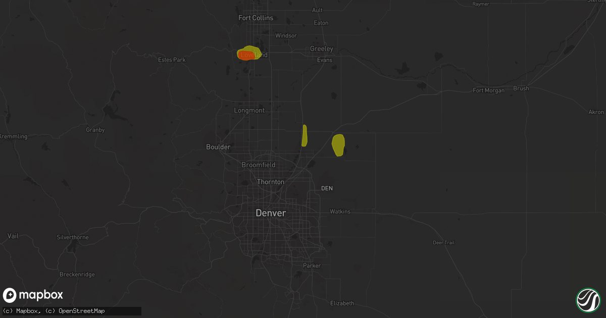 Hail map in Brighton, CO on July 4, 2018