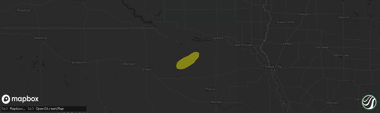 Hail map in Center, NE on July 4, 2018