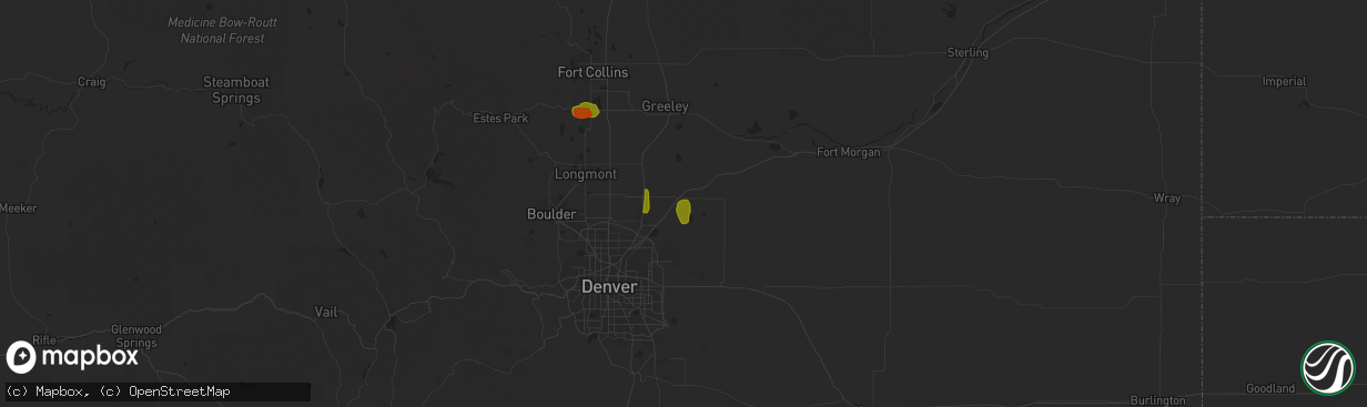 Hail map in Hudson, CO on July 4, 2018