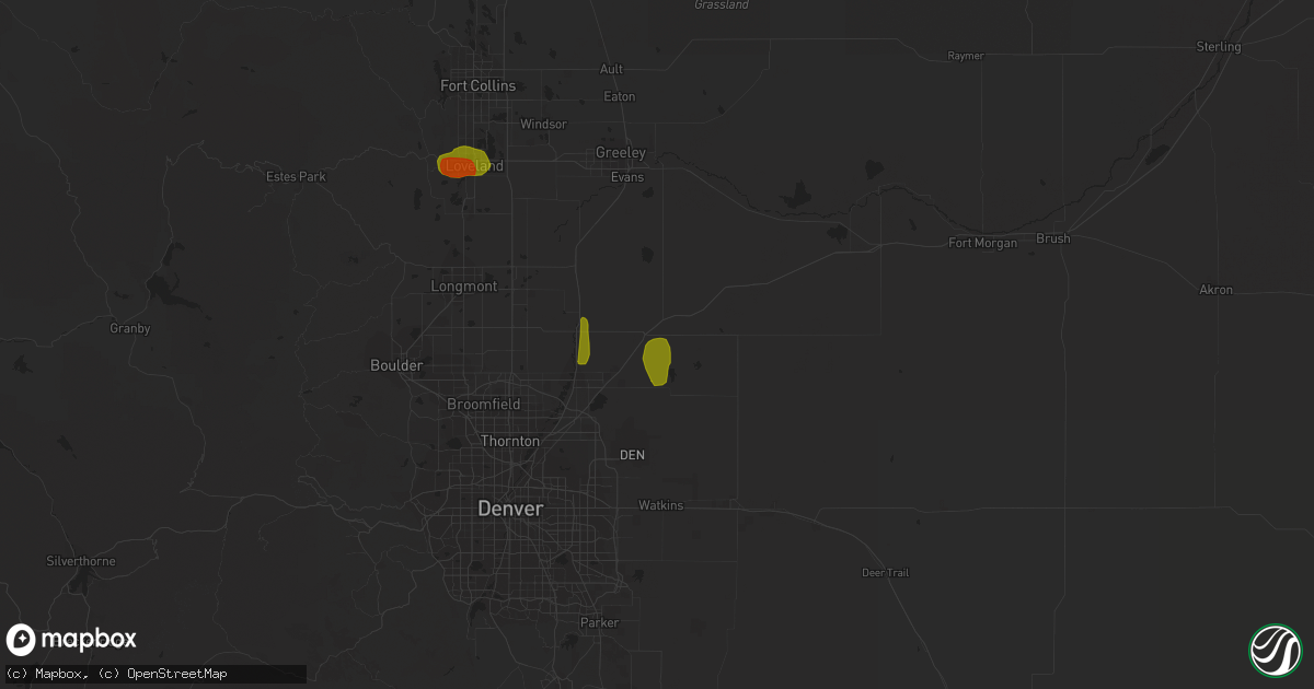 Hail map in Hudson, CO on July 4, 2018