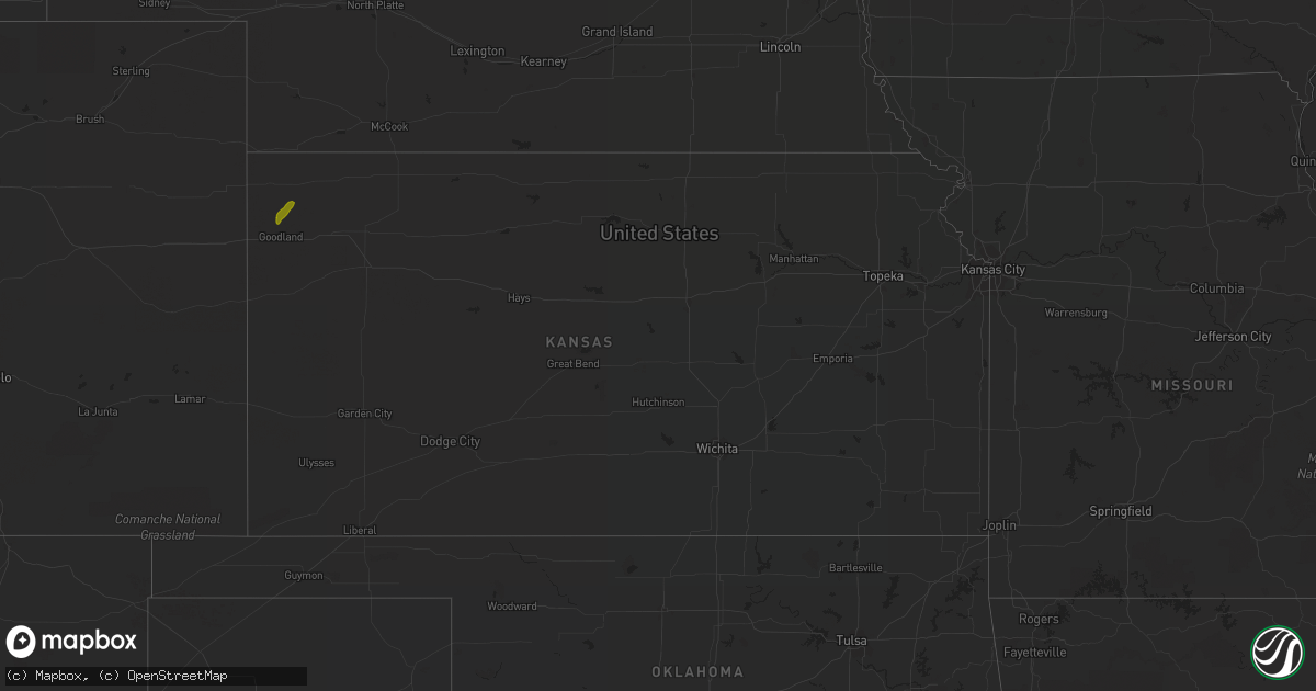 Hail map in Kansas on July 4, 2018
