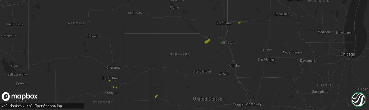 Hail map in Nebraska on July 4, 2018