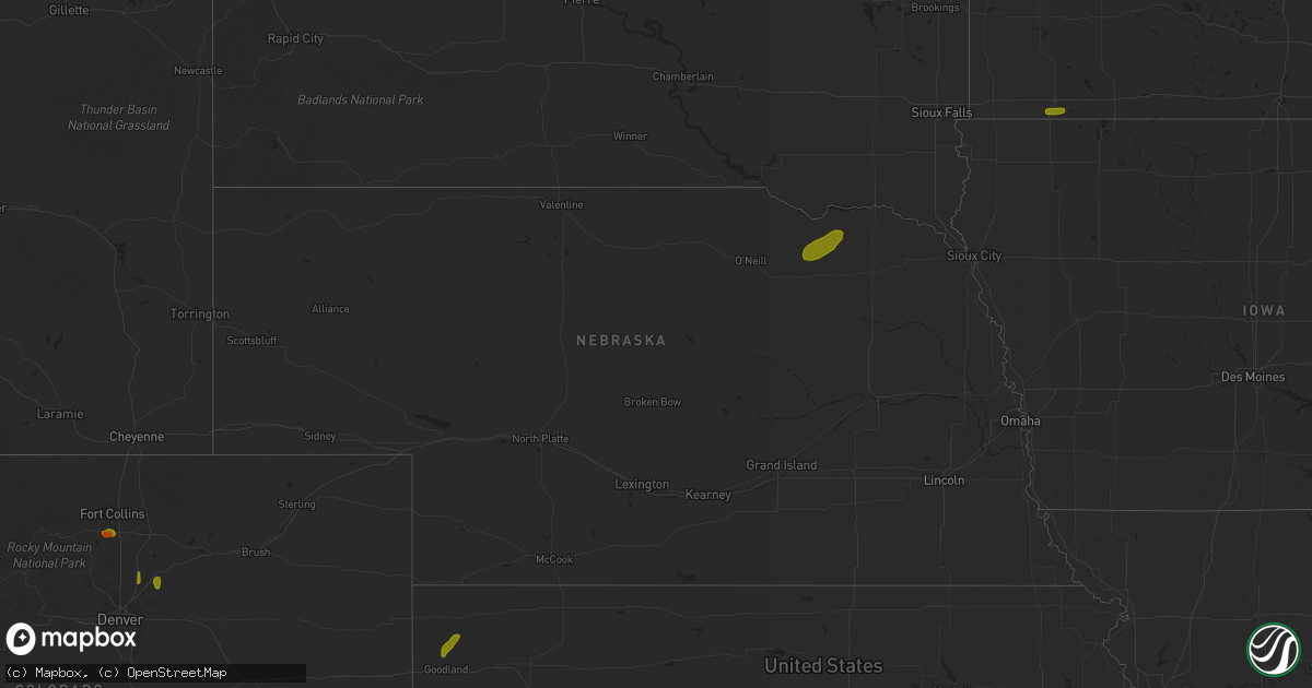Hail map in Nebraska on July 4, 2018