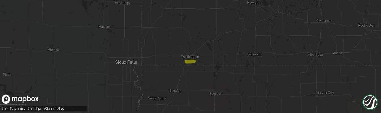 Hail map in Worthington, MN on July 4, 2018