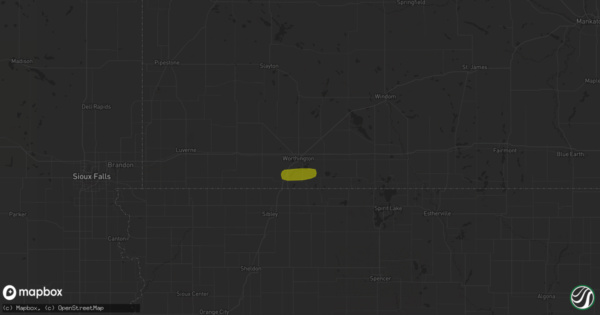 Hail map in Worthington, MN on July 4, 2018