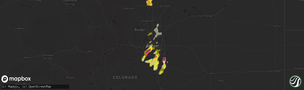 Hail map in Denver, CO on July 4, 2019