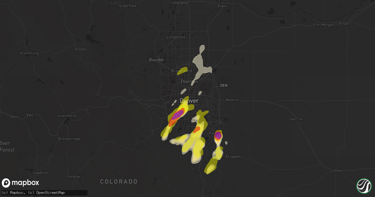 Hail map in Denver, CO on July 4, 2019