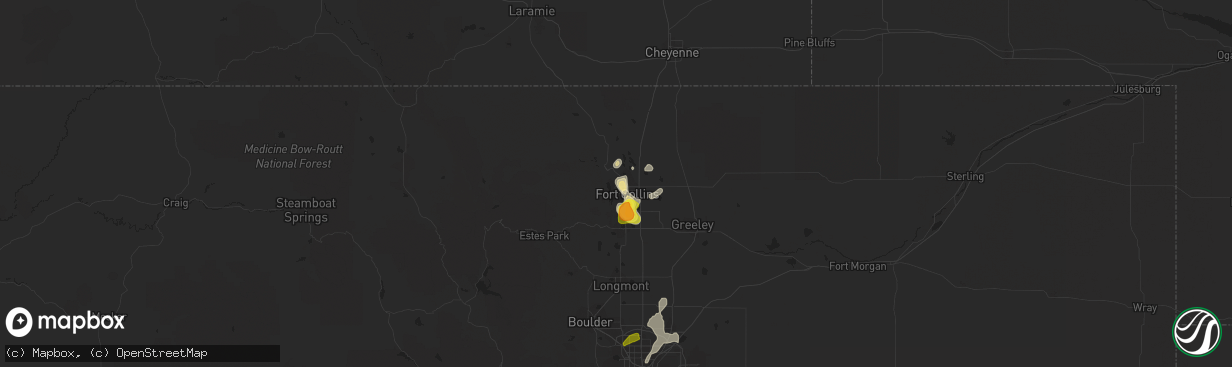 Hail map in Fort Collins, CO on July 4, 2019