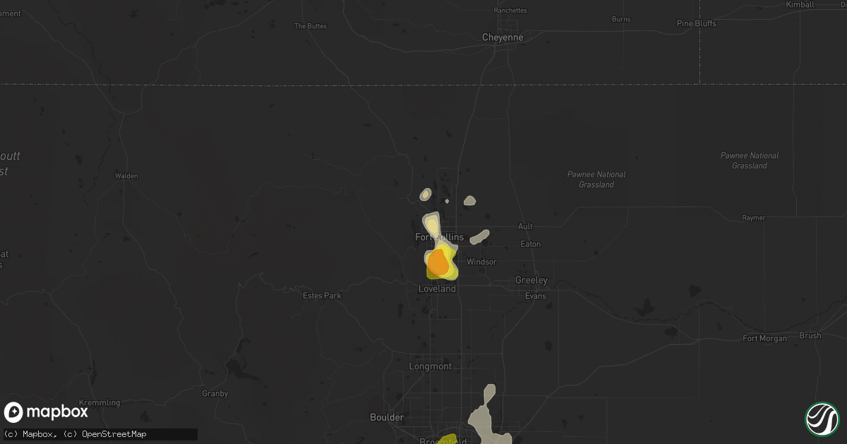 Hail map in Fort Collins, CO on July 4, 2019