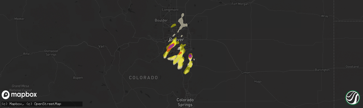 Hail map in Lone Tree, CO on July 4, 2019